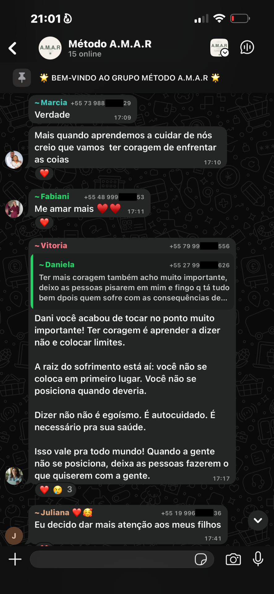Conversa sobre autoamor e coragem na Comunidade A.M.A.R.