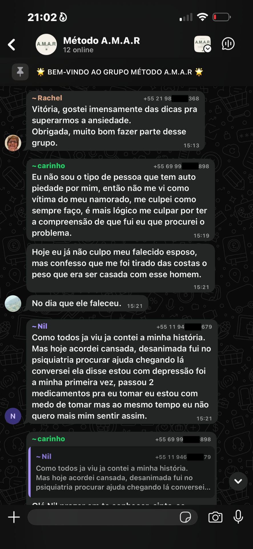 Relatos pessoais e acolhimento na Comunidade A.M.A.R.