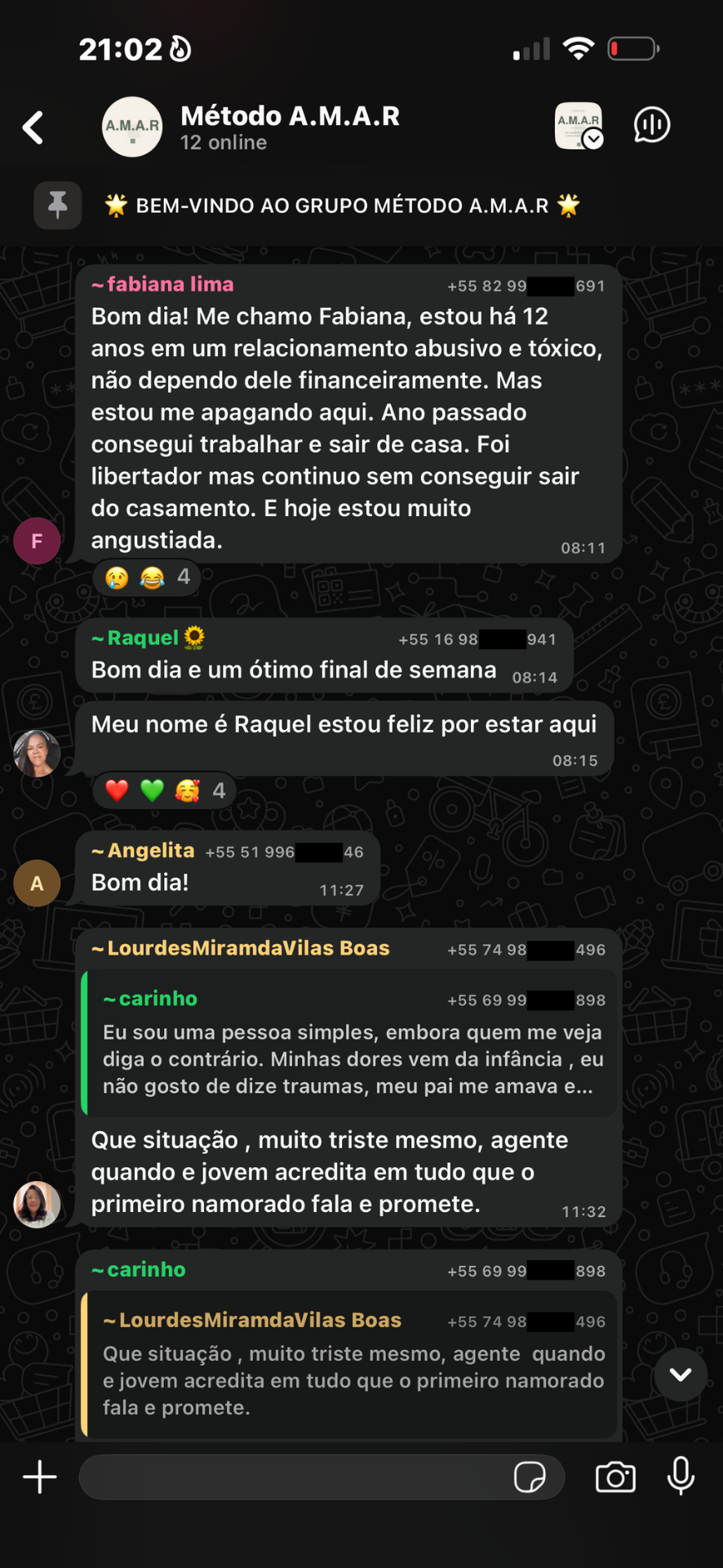 Apoio em relacionamentos abusivos na Comunidade A.M.A.R.